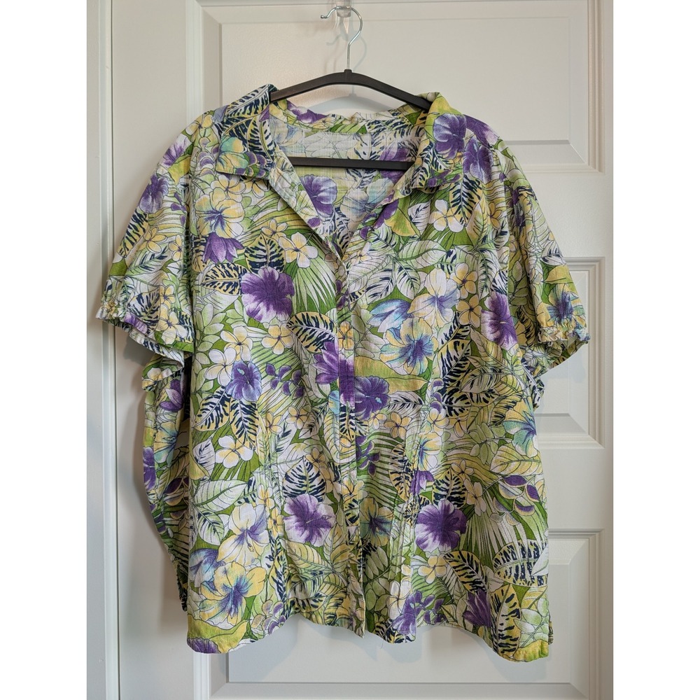 Tropical Floral Hibiscus Short Sleeve Button Up Shirt
